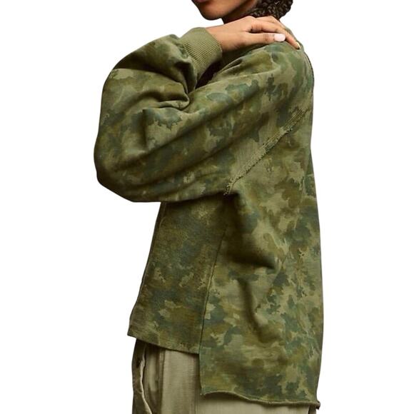 PILCRO Anthropologie Camo Reworked Popover V-Neck Boxy Hi-Low Sweatshirt - Sz S - Picture 2 of 9